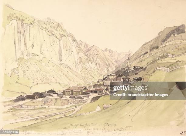 View on Huettschlag . Water colour and pencil by Thomas Ender. About 1830. [Ansicht von Huettschlag im Grossarltal. Aquarell und Bleistift von Thomas...