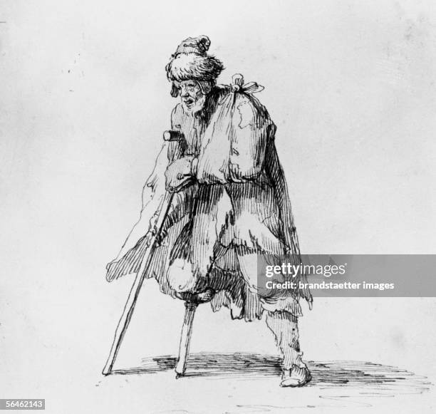 Beggar on crutches. Drawing: quill by Martin Johann Schmidt . 1753. [Bettler auf Kruecken. Zeichnung: Feder von Martin Johann Schmidt . 1753.]