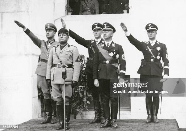 Heinrich Himmler and Benito Mussolini during a meeting of the police chiefs of Germany, Yugoslavia, Albania and Portugal. Photography. Around 1930....