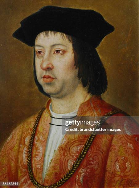 King Ferdinand II of Aragon .Contemporary copy of a work by a anonymous Dutch painter; the Vienna copy corresponds to that in the Windsor...