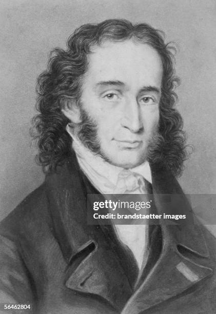 Portrait Niccolo Paganini, italian violin virtuoso and composer . Around 1830. [Portrait Niccolo Paganini, italienischer Geigenvirtuose und...