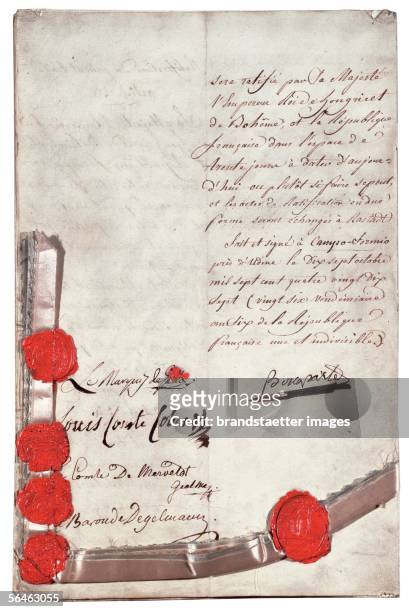 Peace treaty between Austria and France, 17th of October, 1797 at Campoformido. Document with seals and signatures by Austrian negotiators and...
