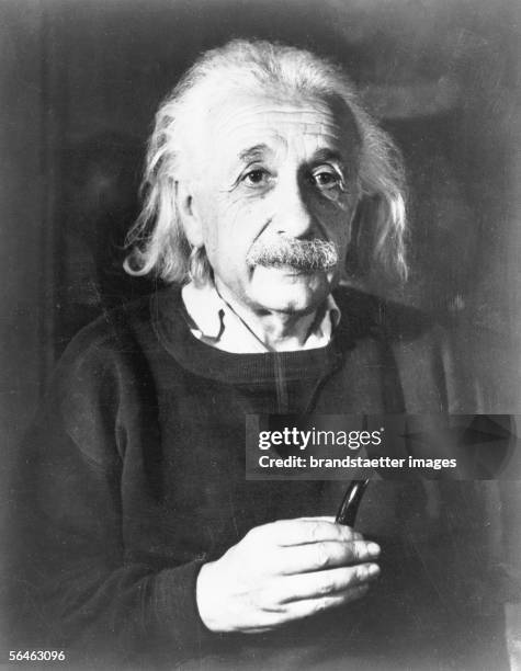 Portrait of Albert Einstein, German physicist . Photography, about 1950. [Portrait von Albert Einstein, deutscher Physiker . Photographie um 1950.]