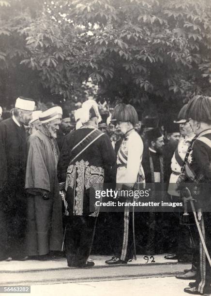 The Emporer in Bosnia and Herzegovina: Emporer Franz Joseph welcomes the representatives of the muslim and the orthodox clergy in Sarajevo. General...