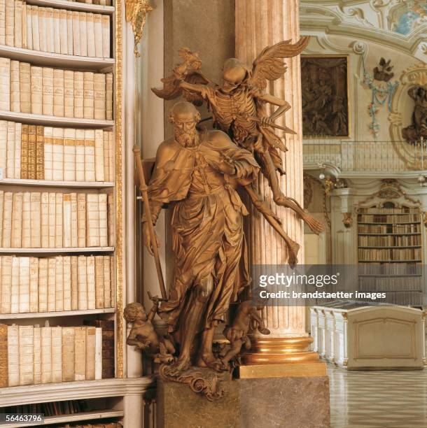 Admont, Styria: Benedictine monastery . Library hall, middle room, "Death" from the cycle of The Four Last Things by Joseph Stammel. 1760....