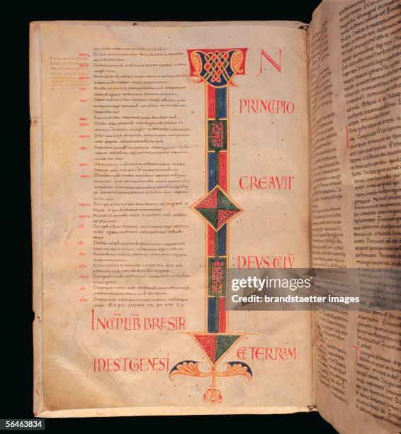 Admont, Styria: Benedictine monastery. Monastery library. Codex E, folio 4v, third volume of the Admont Giant Bible. Beginning of the Book of Genesis...