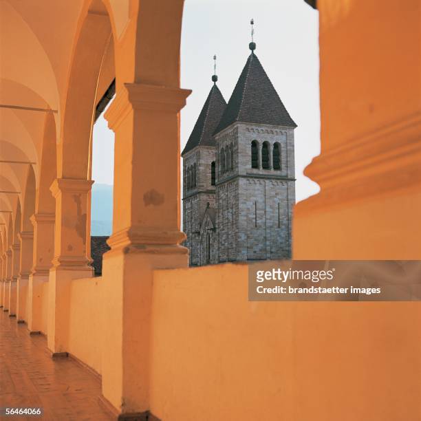 Seckau, Styria: Benedictine monastery . Neo-Romanesque double-tower cladding of the Assumption Day-basilica made of sandstone from Seckau....