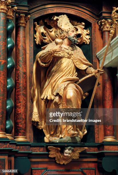 Saint Florian, Upper Austria: Augustinian canon monastery. Collegiate church. Statue of Saint Augustine in a niche of the choir stalls, J. Auer,...
