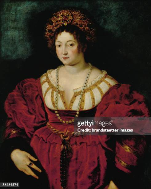 Isabella d'Este , wife of Margrave Francesco Gonzaga, Patroness of the Arts and able Administrator of Mantua. After a portrait by Titian. Oil on...