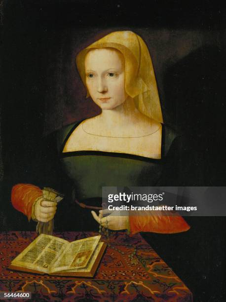 Portrait of a young woman, around 1550 Oakwood, 54 x 43 cm,companion piece to 40-05-05/59 Inv.998. [Portrait einer jungen Frau, um 1550, Eichenholz,...