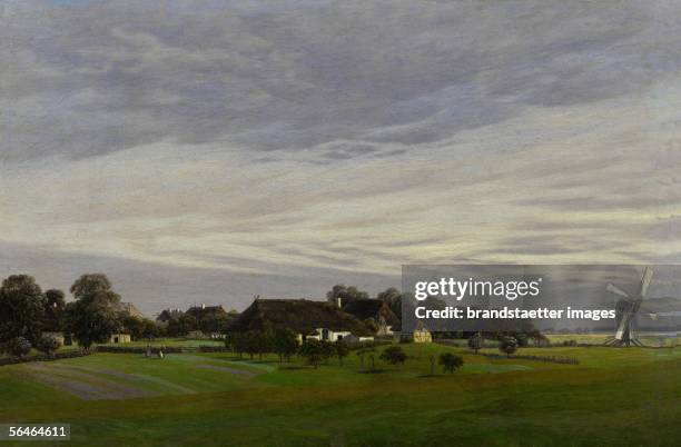 Flat countryside . Oil on canvas . [Weite Landschaft . Oel auf Leinwand .]