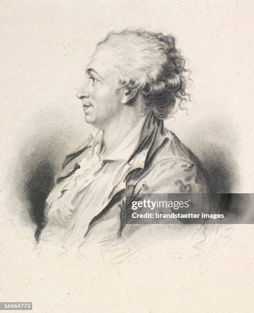 French dramatist Caron de Beaumarchais. Lithograph. 19th century. [Der franzoesische Buehnendichter Caron de Beaumarchais. Lithographie. 19....