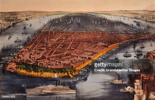View of New York. Coloured Print. University of Yale, New Haven,Conn., USA. [Ansicht New York , 19. Jahrhundert. Farbdruck. Universitaet Yale]
