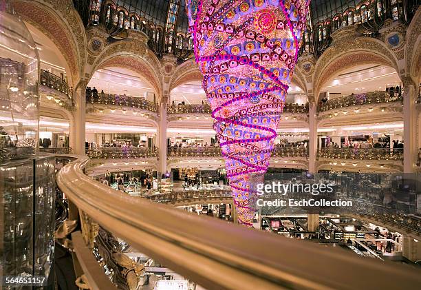 christmas decoration at galeries lafayette, paris - flagship store stock pictures, royalty-free photos & images
