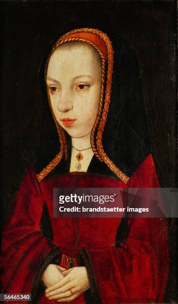 Margaret of Austria , archduchess, daughter of Emperor Maxilmilian I, governess of the Netherlands. Canvas, anonymous. RF 2259, Louvre, Dpt.des...