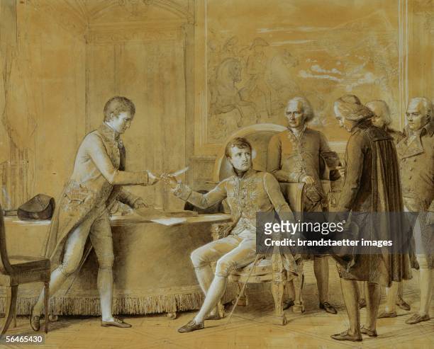 Signing of the treaty between France and the Holy See, July 15, 1801. Drawing,pen,pencil and wash by Francois Gerard . Musee National du Chateau,...