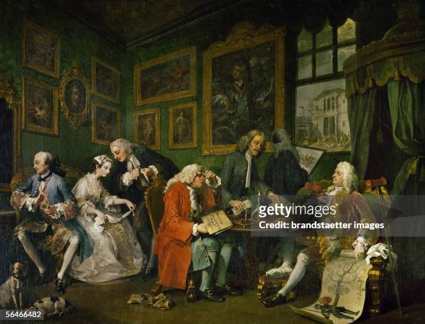 The settlement is one of the six satyrical paintings of the series "Mariage a la mode" by William Hogarth . Allso issued in very popular prints, it...