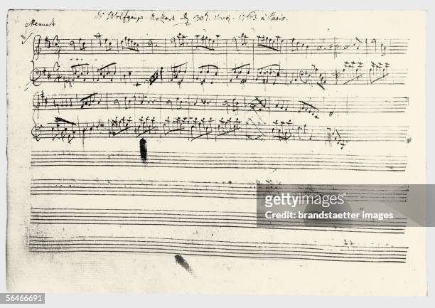 Score for a minuet by W. A. Mozart. Paris. 1763. [W. A. Mozart: Handschrift zu einem Menuett. Paris. 1763]