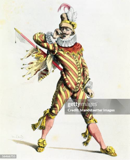 The Clown Captain Spavento. Illustration from the Book "Masks and Clowns", 19th century. [Der Clown Kapitaen Spavento. Aus dem Buch "Masken und...