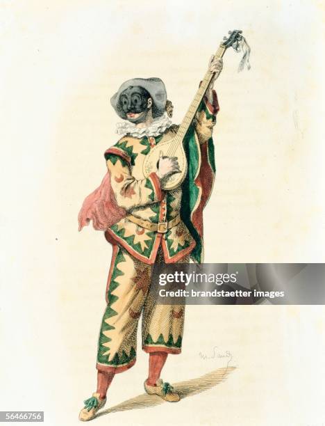 The Clown Trivellino. Illustration from the Book "Masks and Clowns", 19th century. [Der Clown Trivellino. Aus dem Buch "Masken und Clowns", 19....