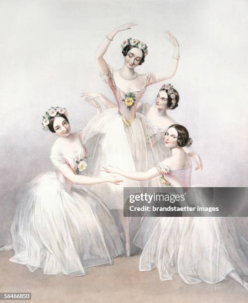 Marie Taglioni in "La Sylphide" with Carlotta Grisi, Lucile Grahn and Fanny Cereito. By A.E. Chalon. 1846. [Marie Taglioni in "La Sylphide" mit...