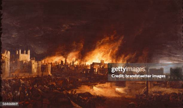 The Great Fire of London 1666. Painting. Dutch School. [Das grosse Feuer in London 1666. Gemaelde. Niederlaendische Schule.]