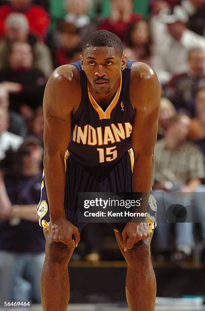 Ron Artest of the Indiana Pacers is on the court during the game against the Utah Jazz on November 29, 2005 at the Delta Center in Salt Lake City,...