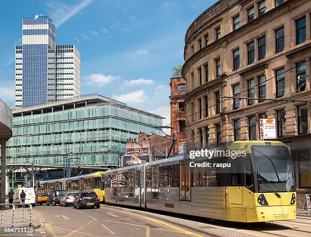 manchester, a tram at high street - manchester high street stock pictures, royalty-free photos & images