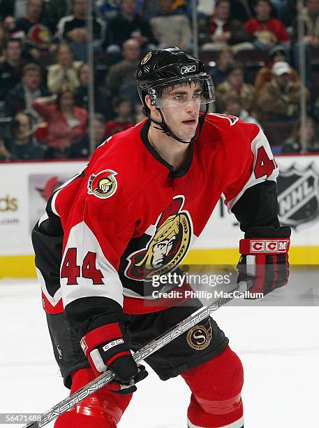 Patrick Eaves of the Ottawa Senators skates against the Dallas Stars during their NHL game on December15, 2005 at the Corel Centre in Kanata,...