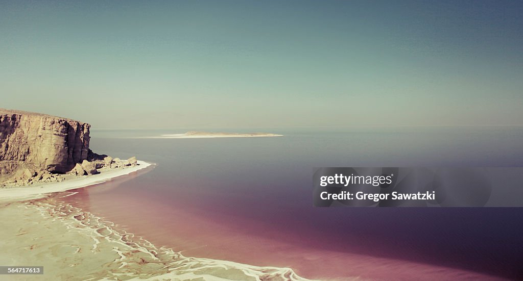 Scenic view Urmia lake against clear sky, Iran