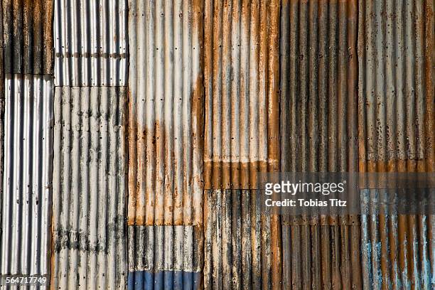 full frame shot of rusted corrugated metal - metal wall stock pictures, royalty-free photos & images