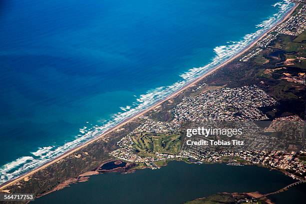 aerial view of residential district and sea - adelaide aerial stock pictures, royalty-free photos & images