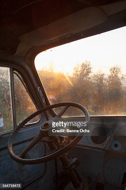 interior of abandoned vintage car - transpor stock pictures, royalty-free photos & images