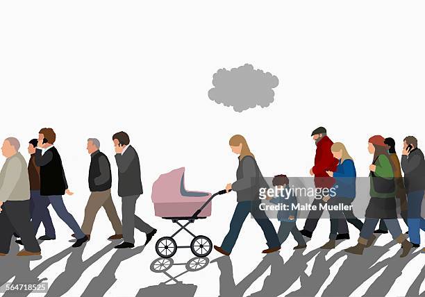 illustration of people walking on street against sky - family stock illustrations