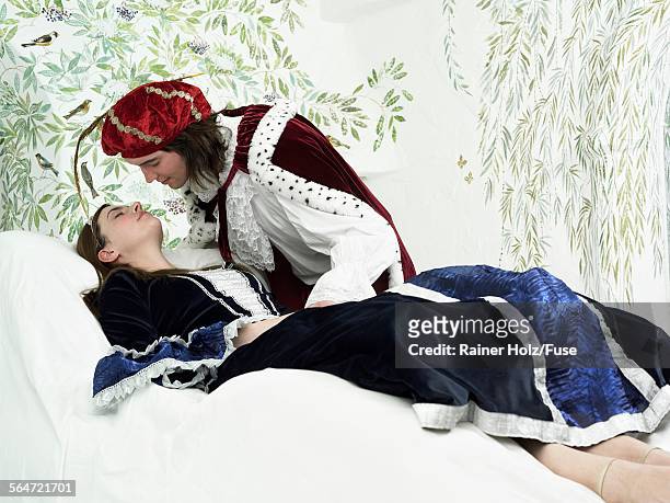 prince awakening sleeping beauty - good morning kiss images stock pictures, royalty-free photos & images