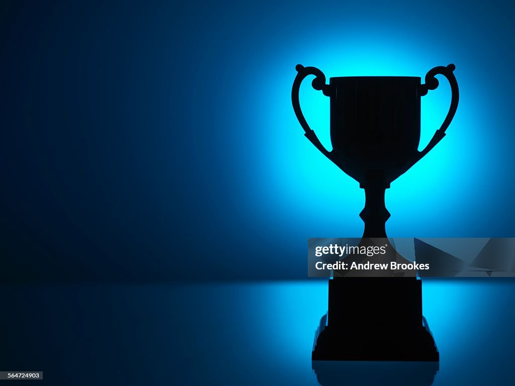 Silhouetted trophy with blue background