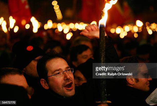 Employees of the German manufacturer for home appliances AEG demonstrate against the planned closure of factory plant on December 20, 2005 in...