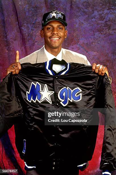 Anfernee "Penny" Hardaway of the Orlando Magic poses for a portrait during the 1993 NBA Draft at the Palace at Auburn Hills in Auburn Hills,...