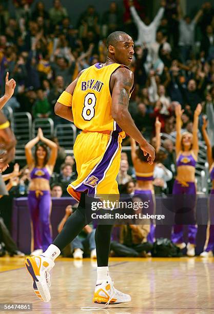 Kobe Bryant of the Los Angeles Lakers looks over his shoulder in the third quarter of their game against the Dallas Mavericks on December 20, 2005 at...