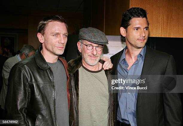 Actor Daniel Craig, Director Steven Spielberg and actor Eric Bana attend Universal Pictures private screening of the film "Munich" held at the...