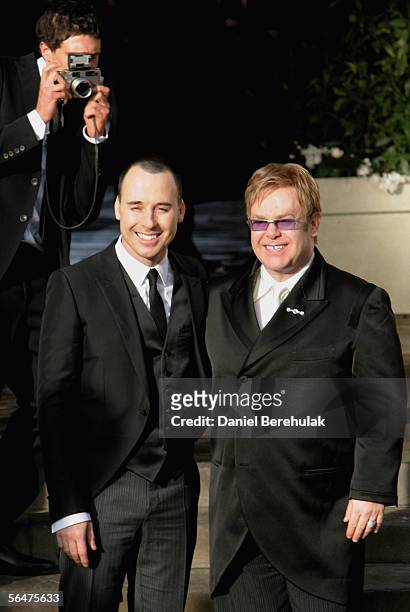 Celebrity couple Sir Elton John and David Furnish leave as a married couple following their civil partnership ceremony at the Guildhall, Windsor on...