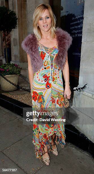 Interior designer Linda Barker attends the civil partnership ceremony of TV personality Phil Turner and his boyfriend, at the Grosvenor Hotel on...
