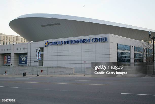 Exterior view of the Gaylord Entertainment Center, home of the Nashville Predators taken on January 21, 2003 in Nashville, Tennessee.