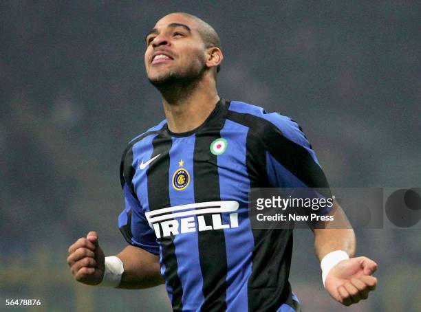 Adriano of Inter celebrates scoring during the Serie A match between Inter Milan and Empoli at the Giuseppe Meazza, San Siro Stadium on December 21,...