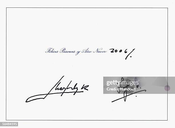 This handout image from the Spanish Royal House shows the inside of a Christmas greeting card sent by Spanish King Juan Carlos and Queen Sofia where...