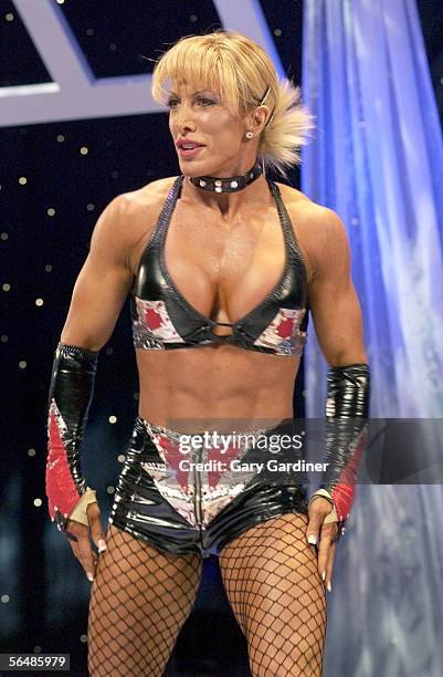 Bodybuilder Kelly Ryan competes in the Fitness International competition at the Arnold Fitness Weekend on February 28, 2003 in Columbus, Ohio....