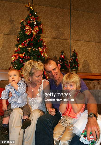 Matthew Hayden with daughter Grace, son Josh and wife Kellie are seen during the Australian Cricket Team's Christmas Lunch held at the Crown Casino...