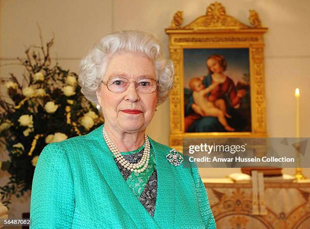 Queen Elizabeth II gives her Christmas speech to the nation in the Chapel at Buckingham Palace where she recorded her Christmas broadcast to the...
