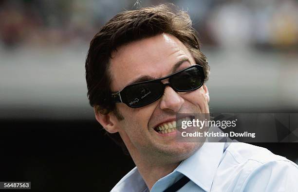 Actor Hugh Jackman reacts to a shot in the "Nearest the Pin" charity competition during day one of the Second Test between Australia and South Africa...