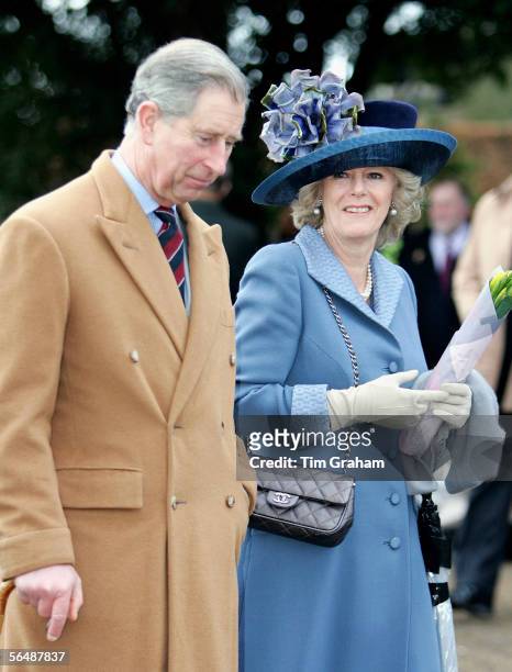Prince Charles, Prince of Wales, and his wife Camilla, Duchess of Cornwall, attend Christmas Day service at Sandringham Church on December 25, 2005...